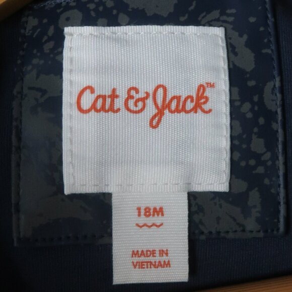 CAT & JACK GREY WITH YELLOW DINOSAUR RAIN JACKET WITH HOOD SIZE 18M - Picture 2 of 12